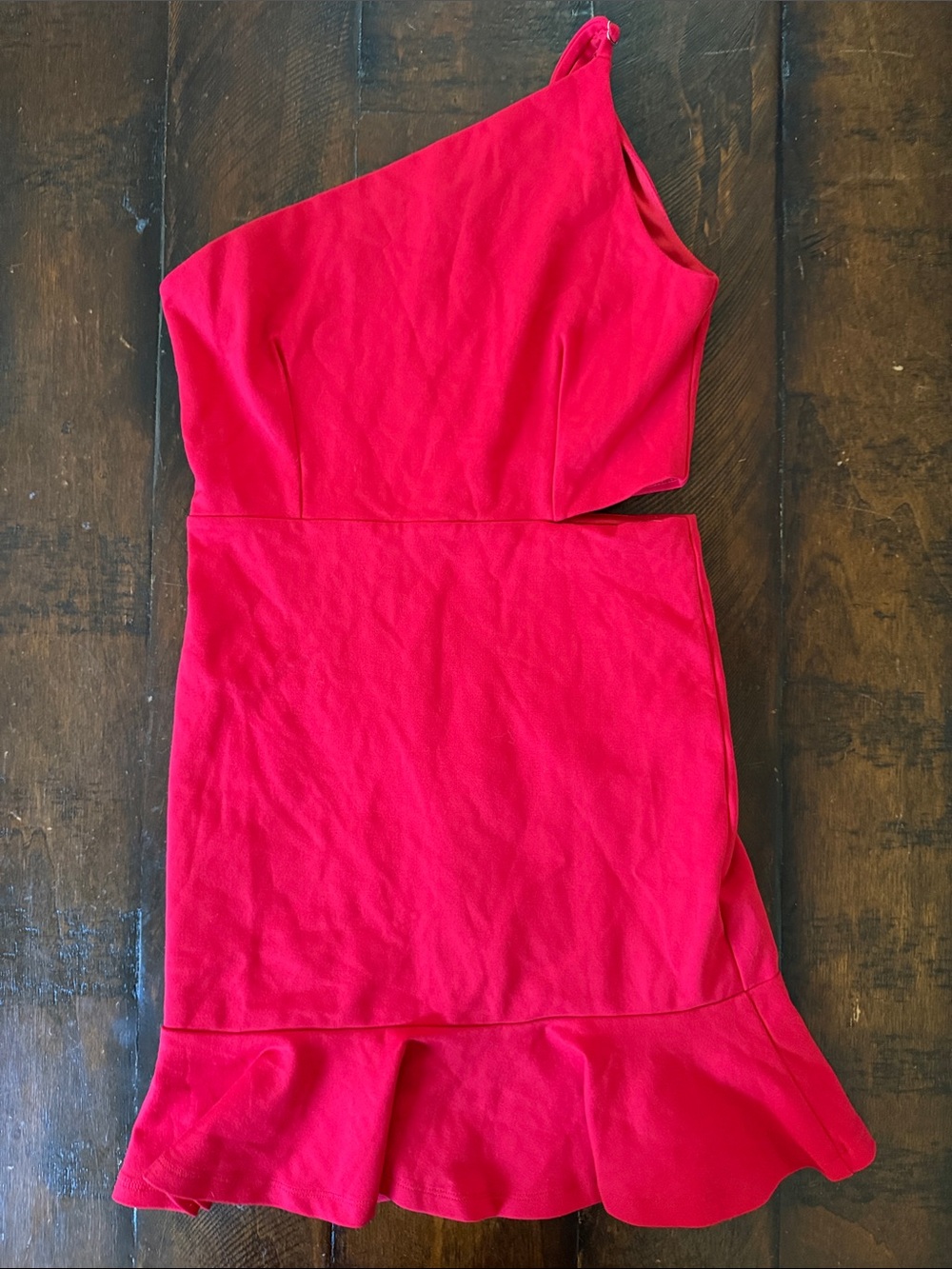 Miss Behave - One-Shoulder Red Ruffle Hem Teen Dress
